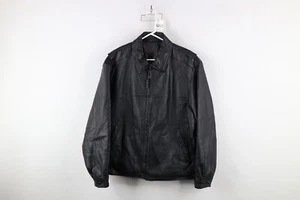 Vintage 90s Streetwear Mens Large Quilted Leather Buckle Back Full Zip Jacket - Picture 1 of 9