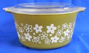 Pyrex Casserole Dish #473, Green + "Spring Blossom" Pattern, 1 qt. + Lid, VG - Picture 1 of 14