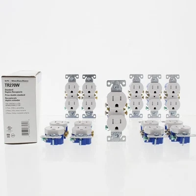 10 Eaton White TAMPER RESISTANT Duplex Receptacle Outlets NEMA 5-15R 15A TR270W - Image 1 of 4