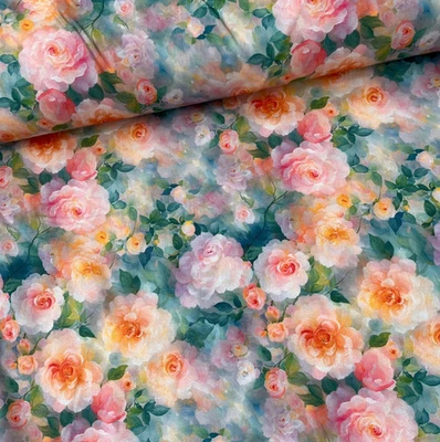 Patchworkstoff Meterware Stoff Baumwollstoff Blumen Malerei Bunte Rosen Vintage - Bild 1 von 4