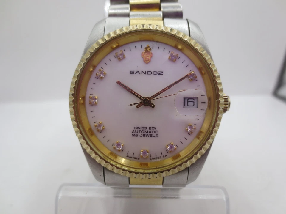 SANDOZ DATE 25JEWELS 18KGP/STAINLESS STEEL AUTOMATIC MENS WATCH - Image 1 of 4