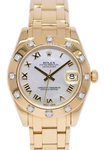 Rolex Datejust Pearlmaster 18k Yellow Gold MOP Diamond 34mm Watch B/P '14 81318 - Picture 1 of 12