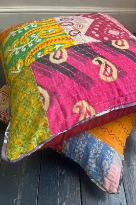 BNWOT Vintage Artisan Kantha Cushion Large Patchwork 60 x 60cm Feather Filled - Image 1 of 4
