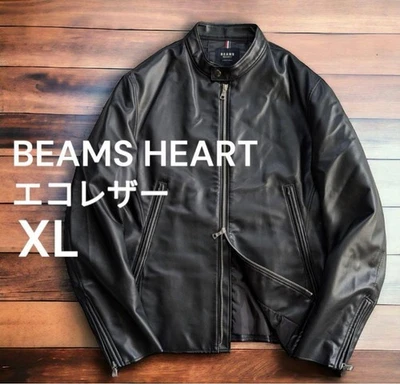 BEAMS HEART Eco Leather Single Rider Jacket XL Black Double Zipper - Image 1 of 4