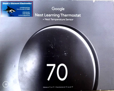 Учебный термостат Google Nest (4-е поколение) с датчиком температуры полированный обсидиан - Изображение 1 из 4