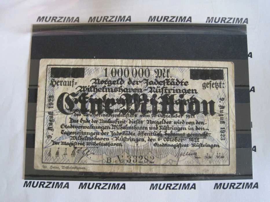 Wilhelmshaven - Rüstringen Note 1 Million on 100 Mark Overprint 6.10.1922 - Image 1 of 1
