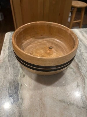 Beautifully Turned Wooden Bowl With Dark Ring Details 7"X3.5" - Image 1 of 4