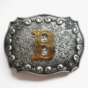 Western Men‘s Zinc alloy Leather Belt Buckle Cowboy Letter B shape Pattern - Picture 1 of 3