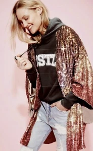 Free People Kimono-Jacke ombre schillernd Pailletten M-L ** MÄNGEL 598 $ - Bild 1 von 24
