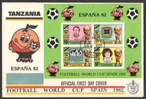 (AOP) Tanzania 1982 Football World Cup souvenir sheet FDC - Picture 1 of 1