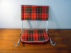 Vintage Bleacher Stadium SEAT Folding Fishing Boating Portable Chair Plaid Metal - Picture 1 of 8