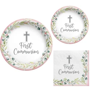 First Communion Pink Party Supplies for 20 People | Paper Plates & Napkins | ... - Picture 1 of 4