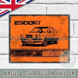 Placa de letrero de hojalata de metal vintage con el clásico MK2 Escort México en naranja - Imagen 1 de 2