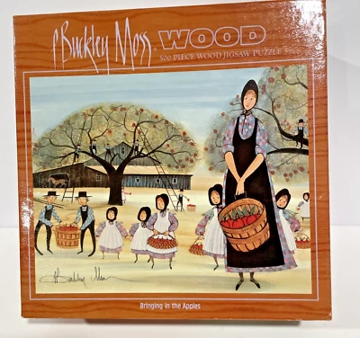 P BUCKLEY MOSS "BRINGING IN THE APPLES" REAL WOOD JIGSAW PUZZLE Complete 500 pc - Image 1 of 4