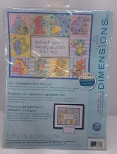 Dimensions Counted Cross Stitch Kit Zoo Alphabet Baby Birth Record 12x9 73472  - Picture 1 of 2