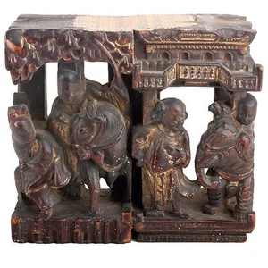 China 19. Jh. Holz -A Chinese Lacquered & Gilt Wood Carving Cinese Chinois Qing - Bild 1 von 9