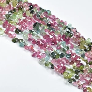 A+ Watermelon Tourmaline Faceted Pear Heart Shape Briolette Gemstone Beads 10Pcs - Picture 1 of 14