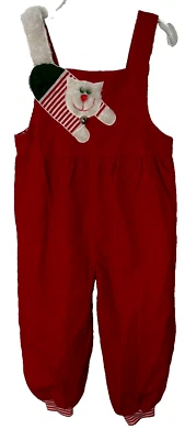 De colección Años 90 Ruth Scharf 3T Mono Niñas Gato Rojo Navidad Pana Bordada Y2K Foto 1 de 4