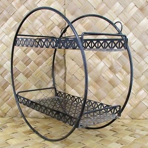 Black Circle Wall Display Rack MCM Atomic Eames Era Round Metal Wire Mesh Shelf - Picture 1 of 8