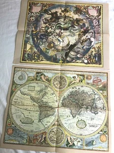 2 REPRODUCCIONES DE MAPAS ANTIGUOS, HEMISFERIOS DE CIELOS Y TIERRA Y VISTA DE LA TIERRA 1651 - Imagen 1 de 6