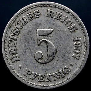 1907A Germany Empire 5 Pfennig Coin, km11 - Great Coin 🇩🇪 🏷️ 💡 - Picture 1 of 5