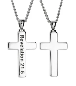 Men's Stainless Steel In Memory Of Cross Necklace - Revelation 21:5 - Picture 1 of 5