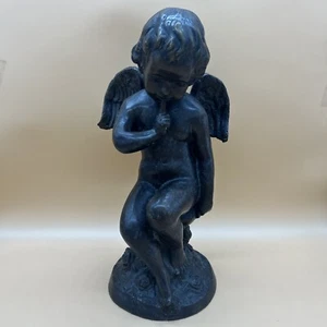 Hen Feathers Whispering Angel Statue Sculpture Hand Rubbed Resin Patina - Picture 1 of 24