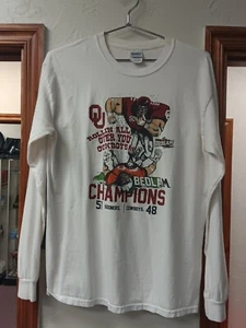 Oklahoma Sooners Bedlam Champions 51-48 White Longsleeve Size Mens Medium 80 - Picture 1 of 4