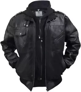 Herren schwarz Biker Cafe Racer Motorrad Retro Moto Racer Echtlederjacke - Bild 1 von 7