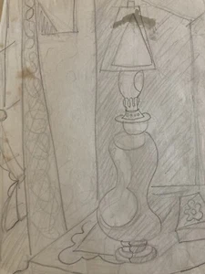 Dessin Art ancien cubiste Nature Morte A La Lampe elisabeth ronget cubisme 1950 - Foto 1 di 9