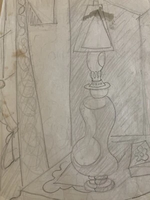 Рисунок искусства старинный кубист натюрморт на лампе Элизабет Ронге кубизм 1950 - Изображение 1 из 4