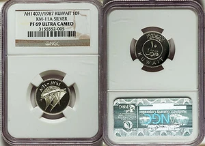 Rare 1987 Kuwait Silver Proof 10 Fils NGC PF 69 UC - Picture 1 of 1