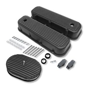 Cubiertas de válvula con aletas altas y limpiador de aire de 12" negro para Chevy Big Block 396 427 454 - Imagen 1 de 7