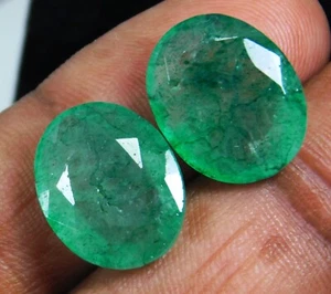 Certified 18.40 Ct Natural Colombian Green Emerald Beautiful Loose Gemstone Pair - Picture 1 of 12