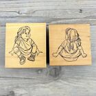 Art Impressions Wood Rubber Stamp Front Back Girl Sitting Pigtails Bandaid Knee