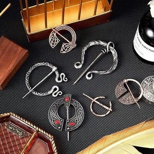 6pcs Antique Silver Rose Gold Retro Viking Brooch Cloak Pin Scarf Shawl Buckle - Picture 1 of 6