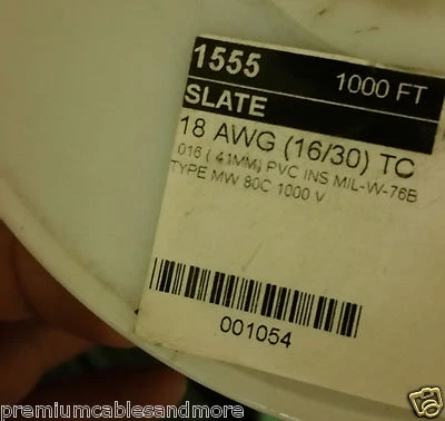 Alambre de conexión de cobre estañado Alpha Wire 1555 18awg 1000 V 80 C MIL-W-76B gris/100 pies Foto 1 de 2