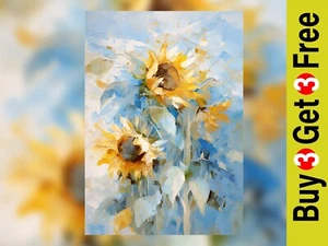 Sunshine Blooms - Vibrant Sunflower Art Print 5"x7" - Impressionist Floral Decor - Picture 1 of 5