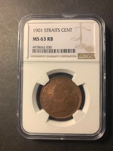 Straits Settlements QV 1 cent 1901 NGC uncirculated MS63 RB - Picture 1 of 2