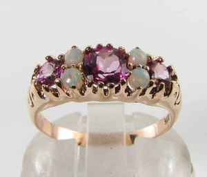 LARGE 9K 9CT ROSE GOLD PINK TOPAZ OPAL ART DECO INS ETERNITY RING FREE SIZE - Picture 1 of 5