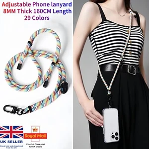 Regulowana gruba lina Anti-lost Pasek na telefon komórkowy Smycz Szyja / Crossbody UK - Zdjęcie 1 z 33