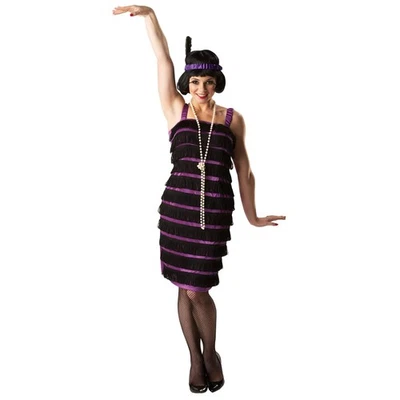 Purple & Black Flapper Adult Costume Dress | Small (Size 8-10) - Image 1 of 4