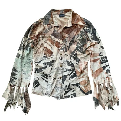 Top Roccobarocco Italia imitación gamuza estampado de prensa ropa artística beige marrón talla 6 Foto 1 de 4