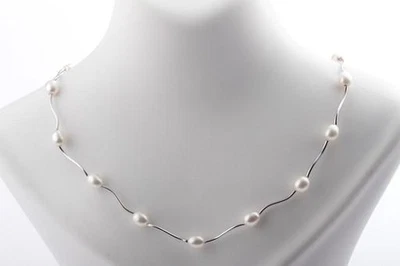 Bead Chain Necklace 585 Er 14k White Gold Necklace Pearls - Image 1 of 4