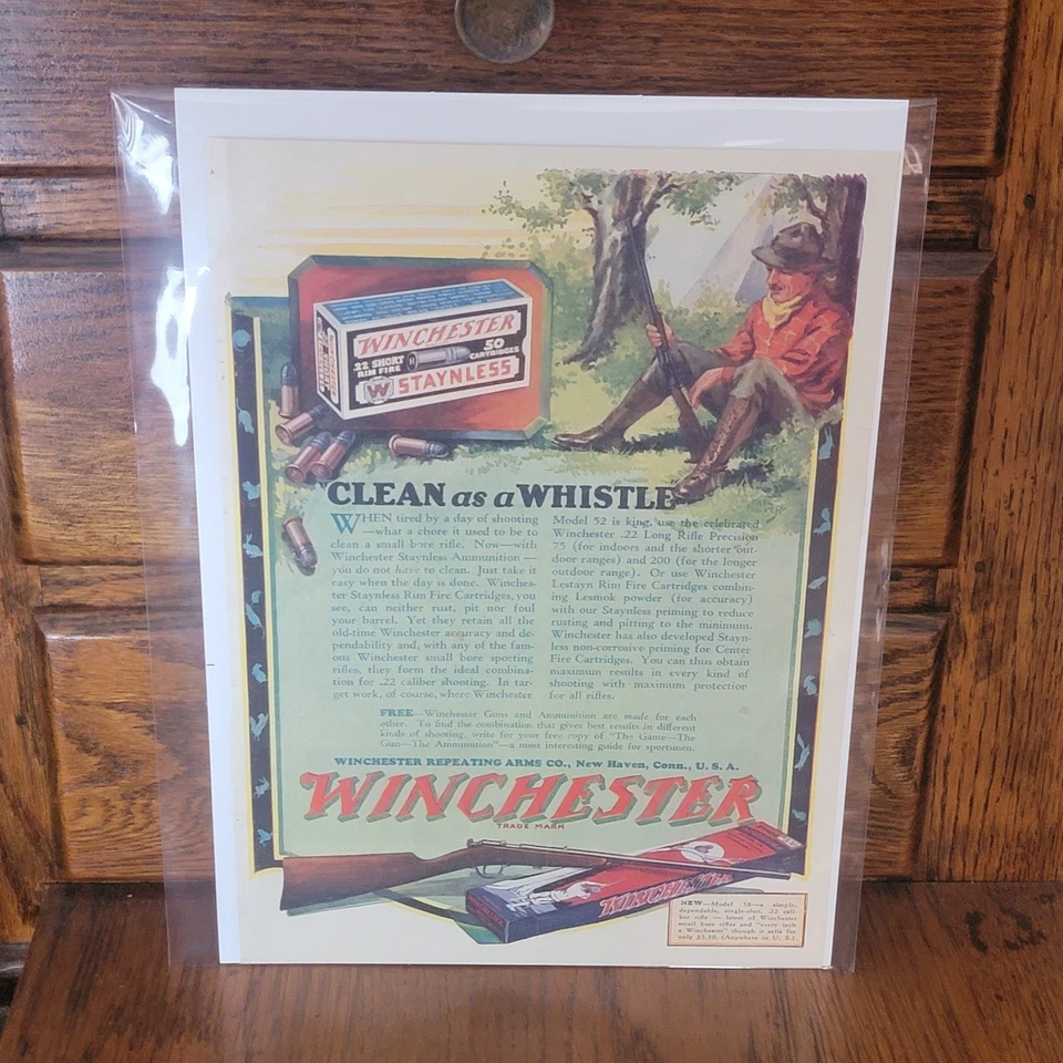 1928 年 Winchester 58 型步枪 Staynless 弹药原装彩色打印广告 — 第 1/1 张图片