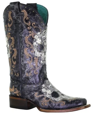 Bota Western Corral Para Mujer Floral Calavera Bordada Y Tachuelas Punta Cuadrada - Z5005 Foto 1 de 4
