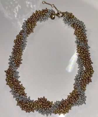 J.Crew трехцветный бисер кластер заявление ожерелье золото серебро бронза 16 «- 18» - Изображение 1 из 4