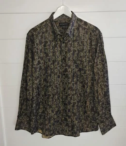 Camisa para Hombres Jhane Barnes Mediana Verde Azul Abotonada Tejido Abstracto Diseñador - Imagen 1 de 16