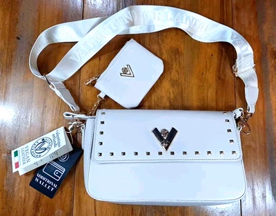 Valentino Orlandi Vegano Bandolera Cartera BOLSO Bolso Cartera Hueso Dorado Acentos Nuevo con Etiquetas Foto 1 de 4