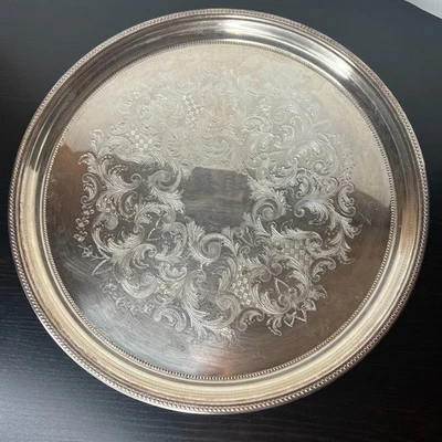 Vintage Towle Silverplate Round Serving Tray 6681 Victorian Engraved 15” - Image 1 of 4